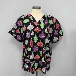 NWT Buttersoft Christmas Ornaments Scrub Top Plus 4X Black Holiday Cotton Scrubs
